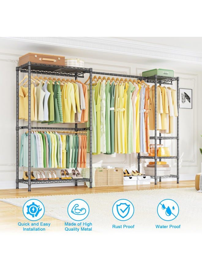 Ulif E10 Clothes Rack（With Stretchable Hanger Rod）Freestanding Clothing Racks for Hanging Clothes，Adjustable Closet Organizer System，Portable Garment Rack 73-97" W x 15" D x 72" H，Max Load 800LBS，Grey - Image 4