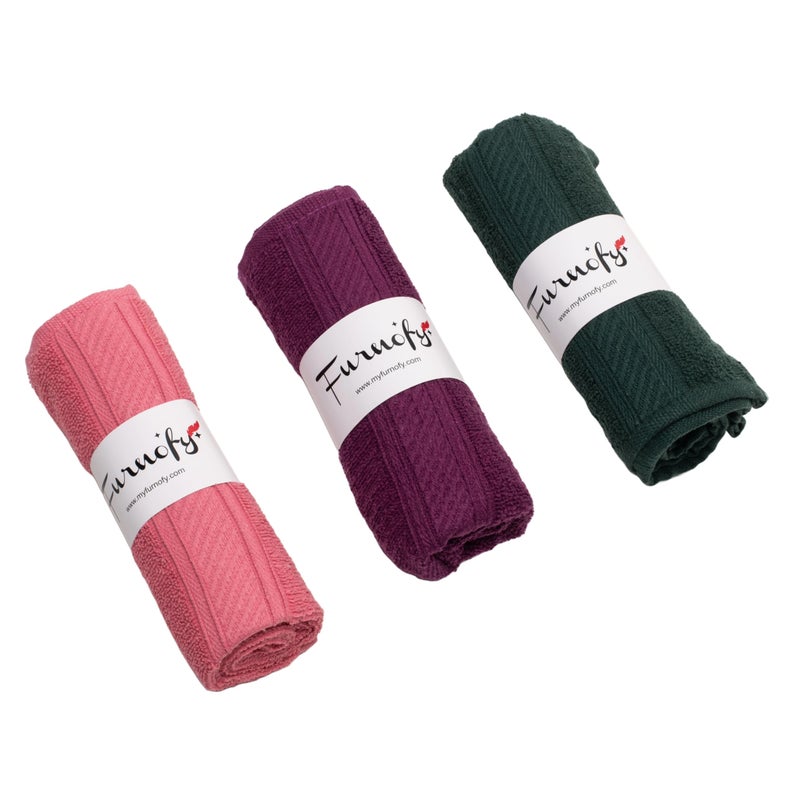 Furnofy 450 GSM Hand Towel Set of 3 Soft, Absorbent & Quick Dry Towel for Gym, Home, Kitchen, Pool, Travel - (40x60 cm, Pink, Magenta, Olive) - Image 1