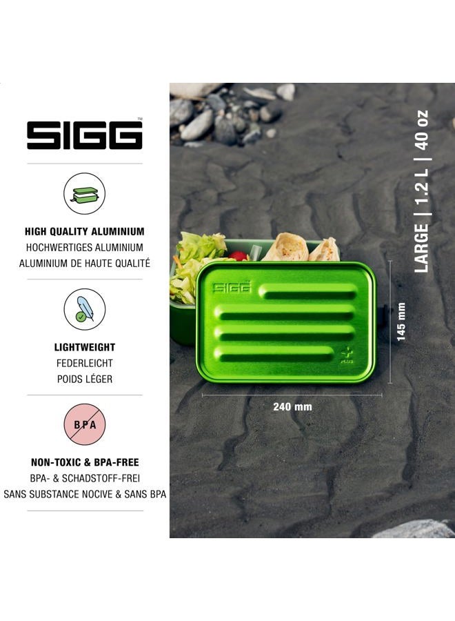 SIGG Metal Box Plus L Green Lunchbox 1.2 L, moderne Brotdose mit praktischem Einsatz, federleichte Brotbox aus Aluminium mit Trennwand - Image 3