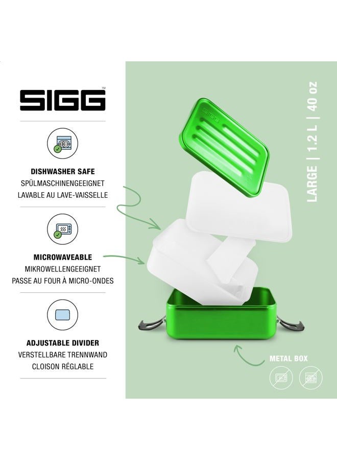 SIGG Metal Box Plus L Green Lunchbox 1.2 L, moderne Brotdose mit praktischem Einsatz, federleichte Brotbox aus Aluminium mit Trennwand - Image 2
