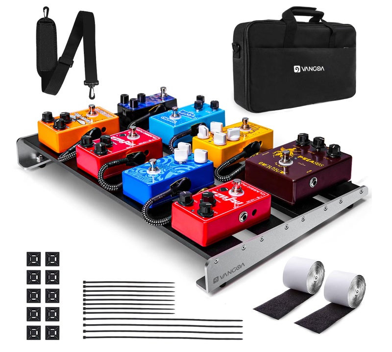 Vangoa Guitar Pedal Board with Case, Aluminum Alloy Sturdy Pedalboard for 6-8 Powered Pedals for Electric Guitar with Pedal Tape, 18.1" x 11.8", 2.8 lb, Medium VPB-L45 - Image 1