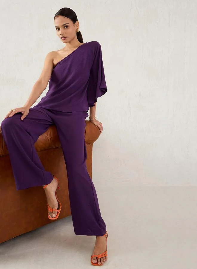 Purple One Shoulder Top and Trousers Co-Ords