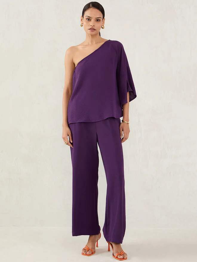 Femmella  Purple One Shoulder Top and Trousers Co-Ords for Women | Best Price UAE