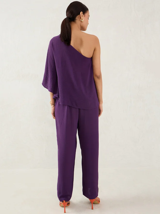 Femmella  Purple One Shoulder Top and Trousers Co-Ords for Women | Best Price UAE