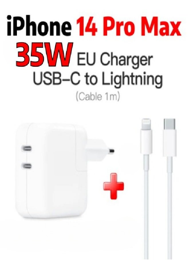 Generic - Fast Charger 35W Dual Ports Type-C + Charging Cable - for iPhone 14 Pro Max - Image 1