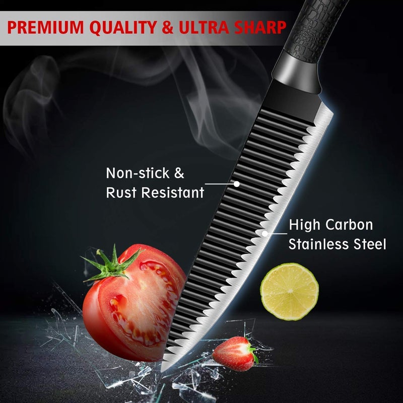 HARIVAR MART Stainless Steel Kitchen Knives SetNon Stick Coating BladesNon Slip HandleChef Knives Set for Kitchen Restaurant6 in 1 Knife Set Scissors PeelerBlack - Image 4