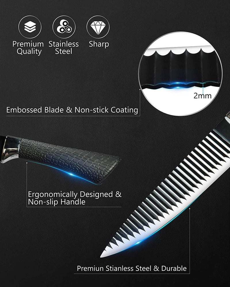 HARIVAR MART Stainless Steel Kitchen Knives SetNon Stick Coating BladesNon Slip HandleChef Knives Set for Kitchen Restaurant6 in 1 Knife Set Scissors PeelerBlack - Image 5