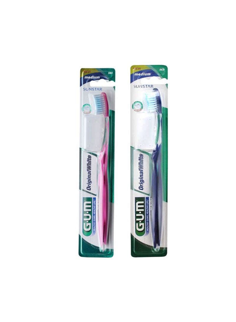 Gum Original White Toothbrush 563, Medium pack of 2,(2 Pack)