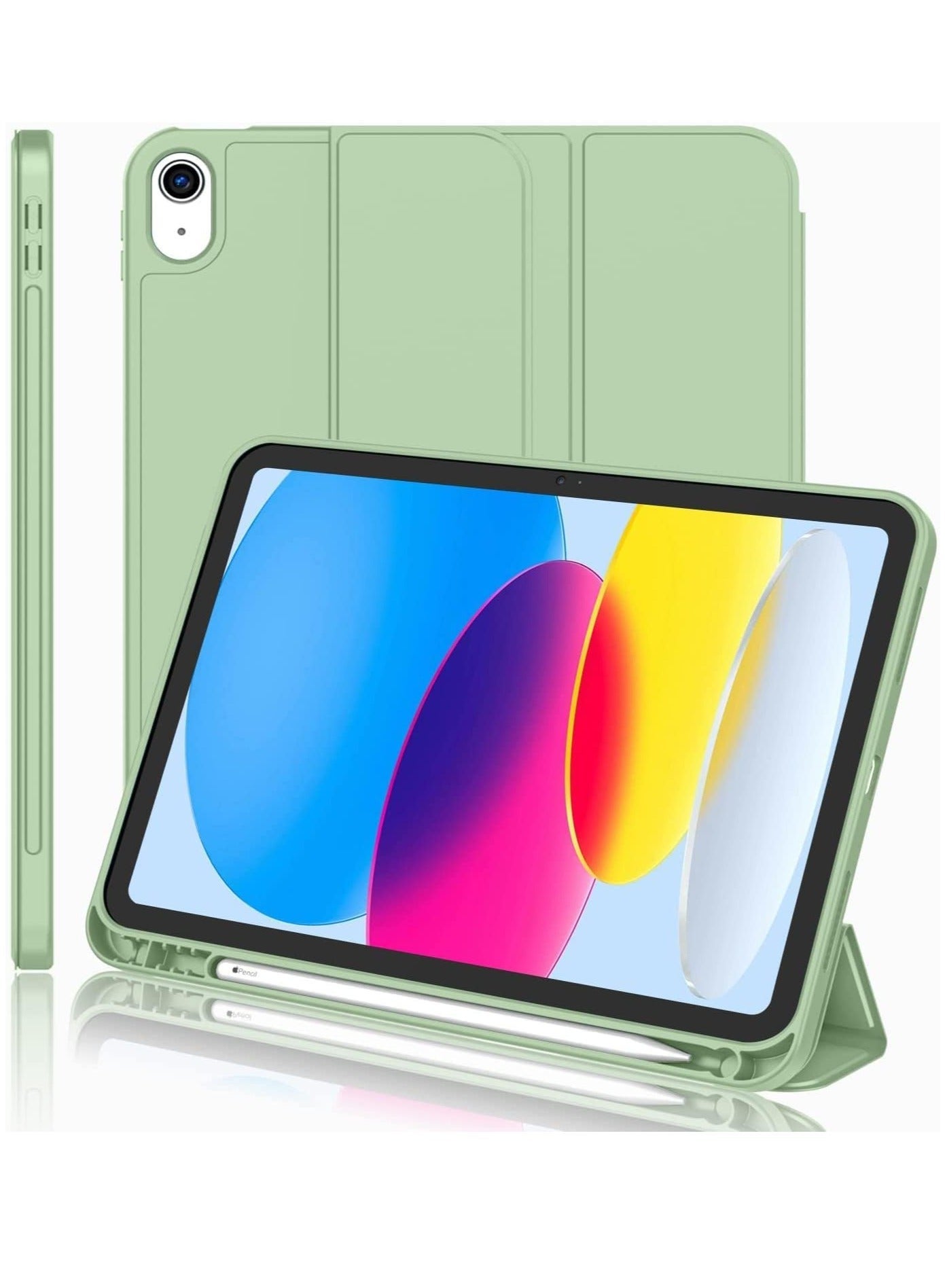 Trifold Stand Smart Case for New iPad 10.9 Inch (10th Gen 2022) with Pencil Holder - Soft TPU Back, Auto Wake/Sleep - Matcha Green