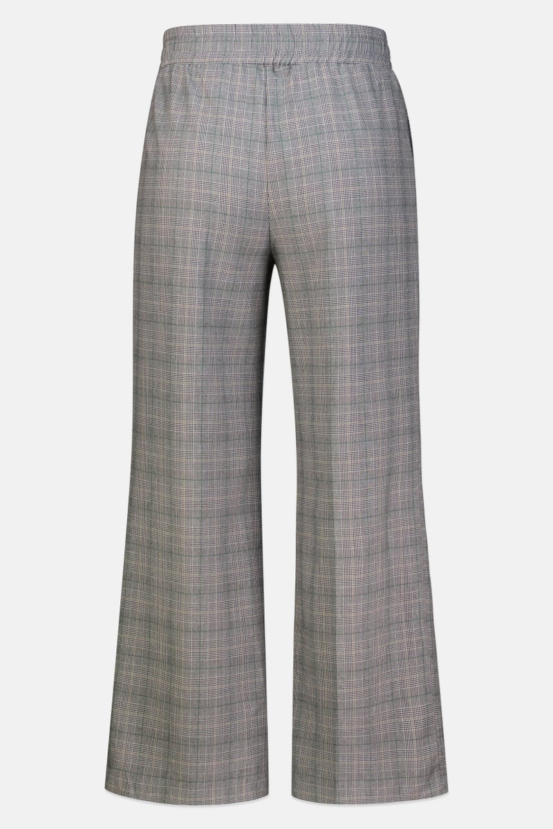 promod Women Regular Fit Houndstooth Print Wide Leg Pants, Grey - Image 4