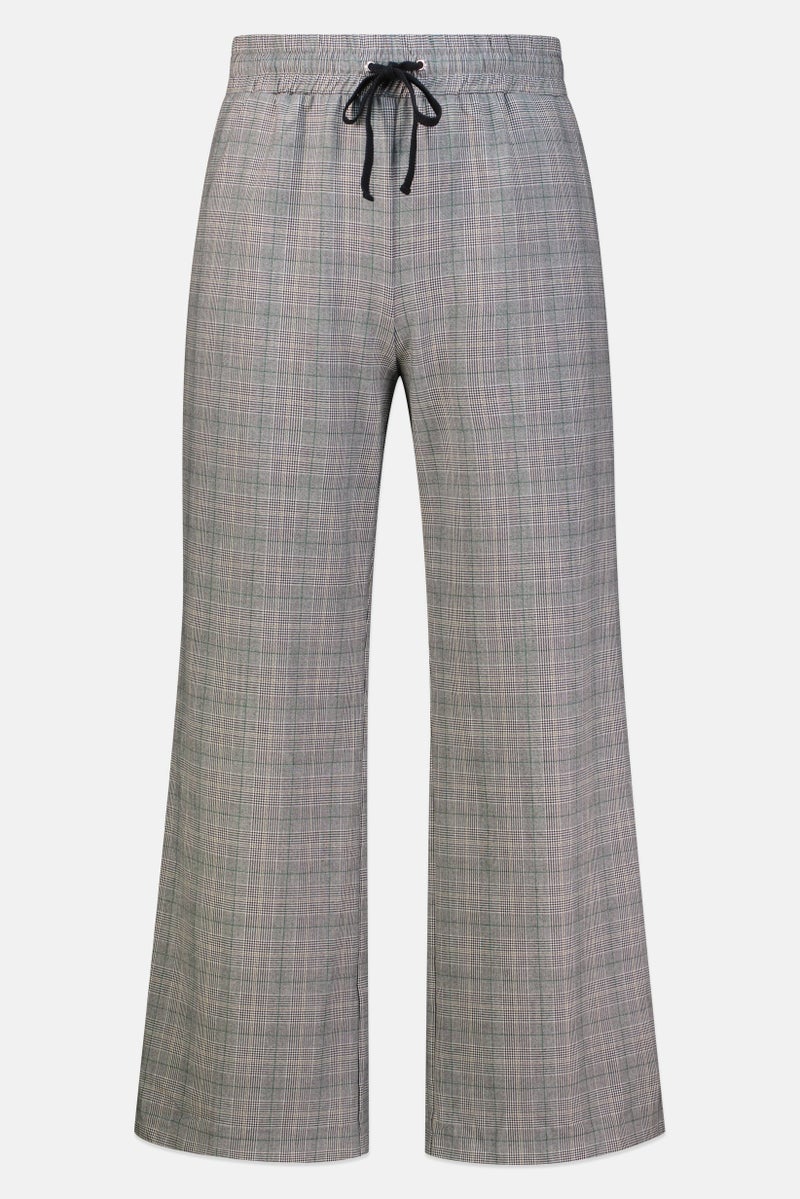 promod Women Regular Fit Houndstooth Print Wide Leg Pants, Grey - Image 3