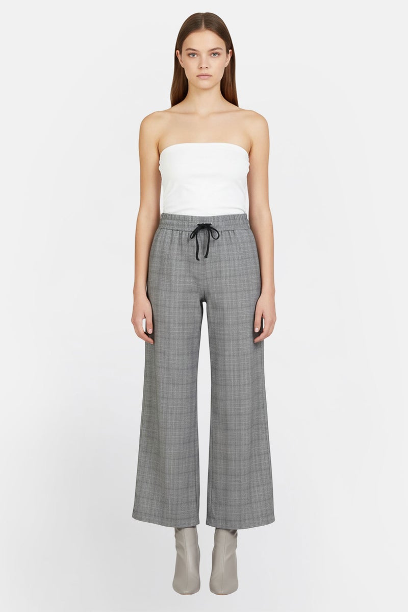 promod Women Regular Fit Houndstooth Print Wide Leg Pants, Grey - Image 1