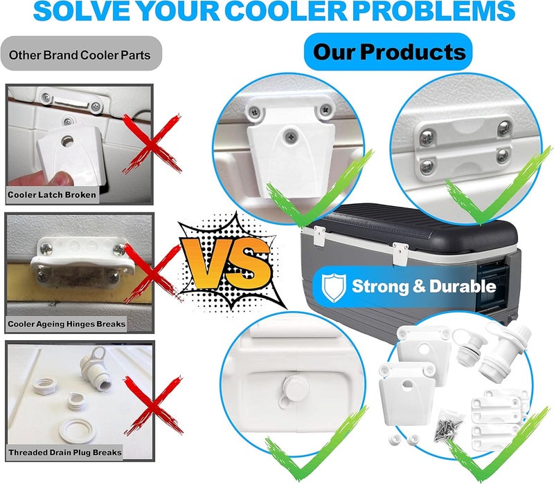PICEBOM Cooler Replacement Parts Kit, Ice Chest Plastic Hinges, Latch Posts, Threaded, and Triple-Snap Drain Plug. Compatible With Igloo Cooler. Option for Repairing and Replacing Multiple Cooler Parts. - Image 4