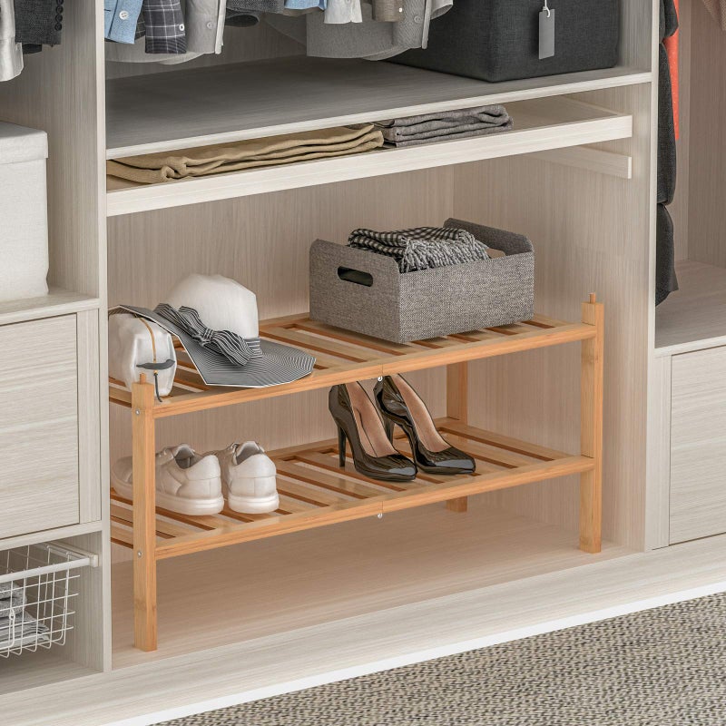 Dranixly Shoe Rack, 2-Tier Bamboo Stackable Shelf Storage Organizer, Stand for Closet, Entryway, Hallway, Bathroom and Living Roomï¼ˆNaturalï¼‰ - Image 3