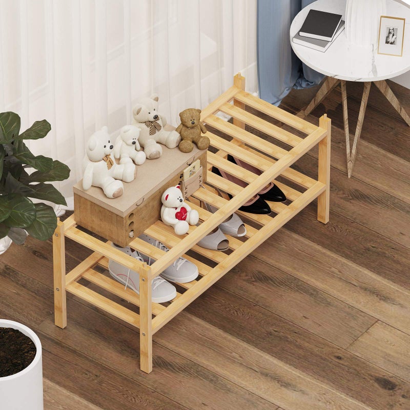 Dranixly Shoe Rack, 2-Tier Bamboo Stackable Shelf Storage Organizer, Stand for Closet, Entryway, Hallway, Bathroom and Living Roomï¼ˆNaturalï¼‰ - Image 4