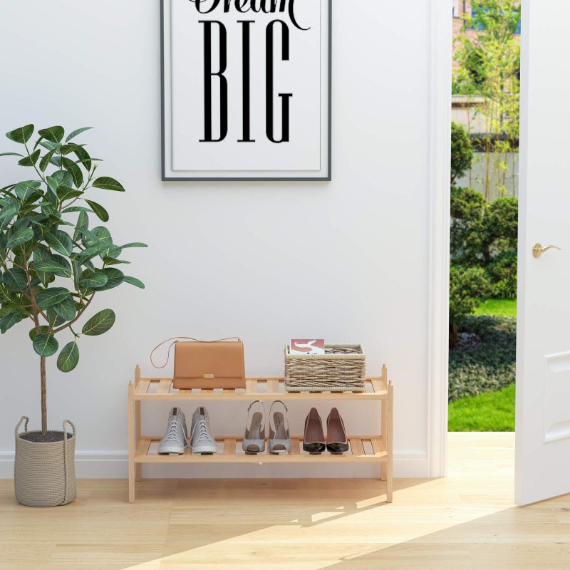 Dranixly Shoe Rack, 2-Tier Bamboo Stackable Shelf Storage Organizer, Stand for Closet, Entryway, Hallway, Bathroom and Living Roomï¼ˆNaturalï¼‰ - Image 2
