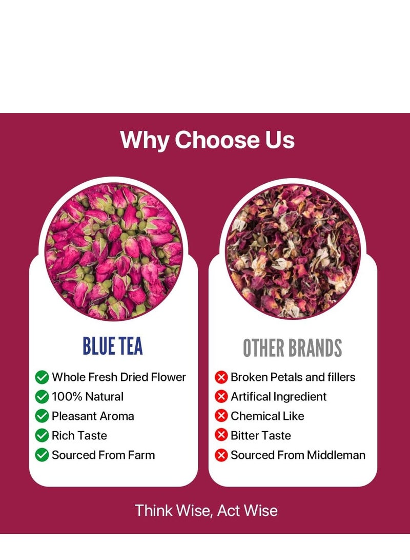 BLUE TEA - Rose Buds Tea - 30gm - 30 Cups | RICH VITAMIN-C | Beautiful Hair & Skin - Caffeine Free - 100% Natural - Flower Based - Herbal Tea - Non-GMO | Featured In Shark Tank | Pet Jar Pack - Image 3