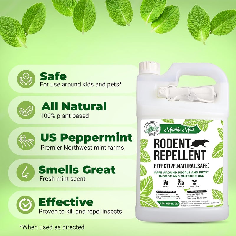 Mighty Mint Peppermint Oil Rodent Repellent Spray with Microfiber Cloth – Natural Indoor & Outdoor Control for Mice and Rats – Plant-Based, Extra-Strong Formula - 1 Gallon (128 oz) - Image 2