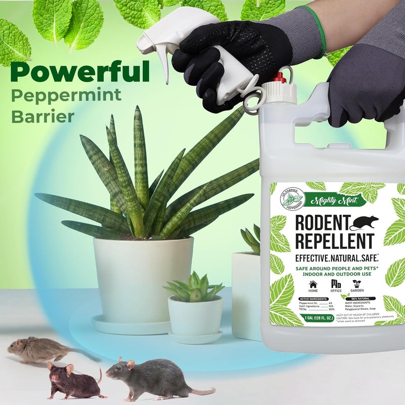 Mighty Mint Peppermint Oil Rodent Repellent Spray with Microfiber Cloth – Natural Indoor & Outdoor Control for Mice and Rats – Plant-Based, Extra-Strong Formula - 1 Gallon (128 oz) - Image 3