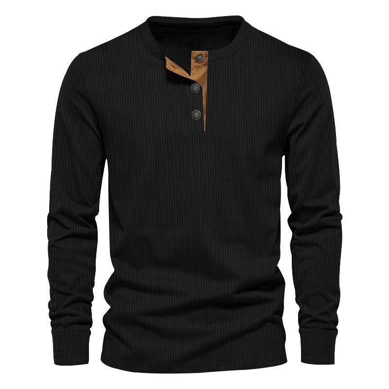 BOYUAN Men's Slim Fit Corduroy Long Sleeve Henley Shirt - Solid Color Casual Top for Spring and Autumn - Image 2