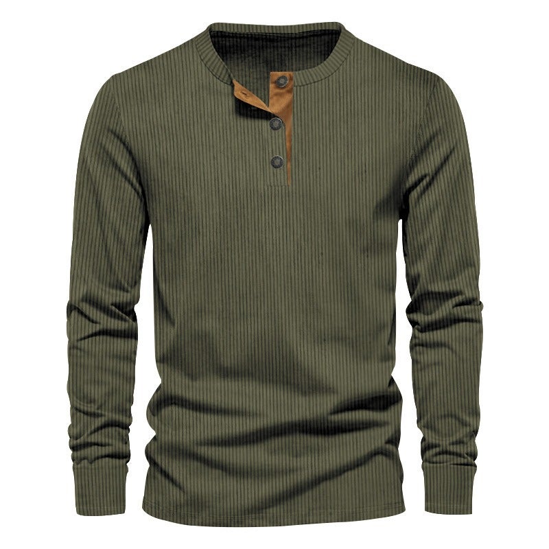 BOYUAN Men's Slim Fit Corduroy Long Sleeve Henley Shirt - Solid Color Casual Top for Spring and Autumn - Image 3