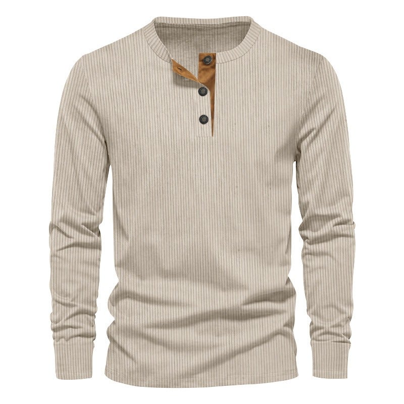 BOYUAN Men's Slim Fit Corduroy Long Sleeve Henley Shirt - Solid Color Casual Top for Spring and Autumn - Image 5