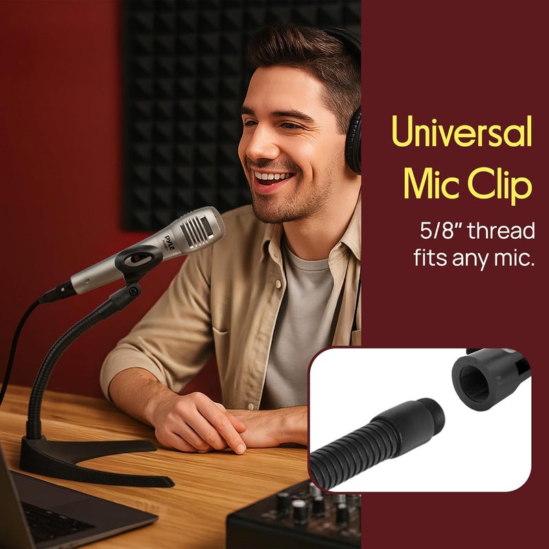 Pyle Desktop Microphone Stand with Flexible 8.2'' Gooseneck and Sturdy U Shape Base - Ideal for Tabletop Use - Image 2