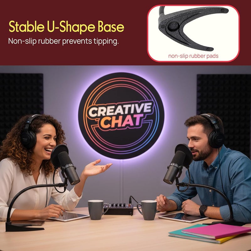 Pyle Desktop Microphone Stand with Flexible 8.2'' Gooseneck and Sturdy U Shape Base - Ideal for Tabletop Use - Image 5