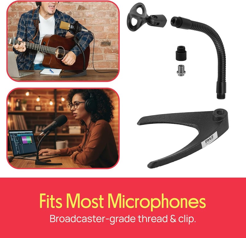 Pyle Desktop Microphone Stand with Flexible 8.2'' Gooseneck and Sturdy U Shape Base - Ideal for Tabletop Use - Image 4