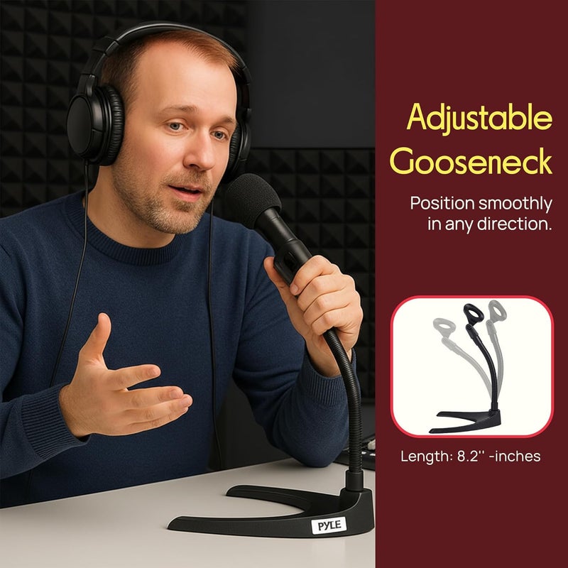 Pyle Desktop Microphone Stand with Flexible 8.2'' Gooseneck and Sturdy U Shape Base - Ideal for Tabletop Use - Image 3