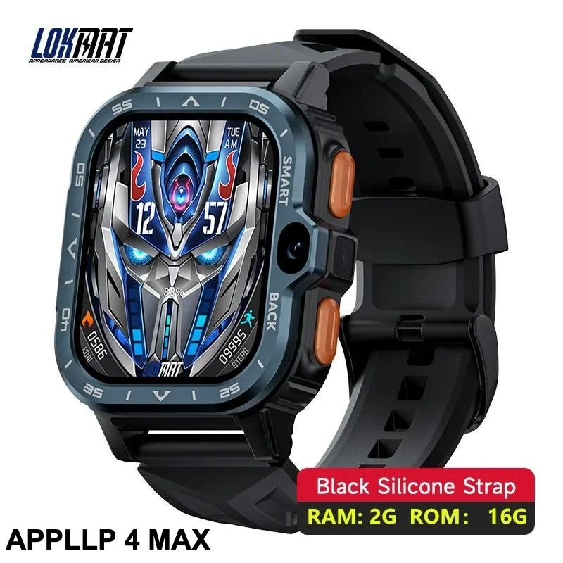 Lokmat Appllp 4 MAX Android Smartwatch, Sports Band, Dual Camera Touch Screen, Gps, WiFi, Wireless Heart Rate Monitor, Black - Image 1