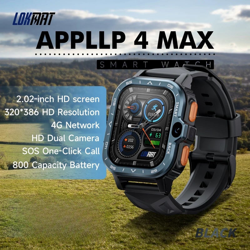 Lokmat Appllp 4 MAX Android Smartwatch, Sports Band, Dual Camera Touch Screen, Gps, WiFi, Wireless Heart Rate Monitor, Black - Image 2