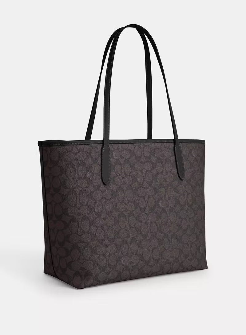 coachoutlet Coach City Tote Bag In Signature Canvas, Women's Cross Body Bag, Women's Hand Bag, Women's Shoulder Bag, Women's Travel Bag, Walnut-BlacK - Image 4