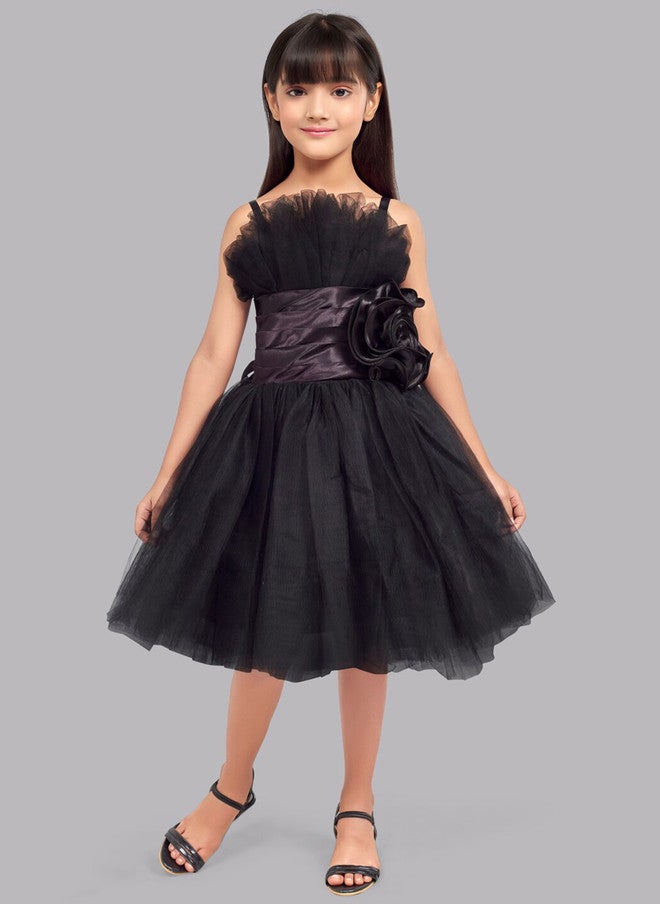 PinkChick فستان أسود مزخرف من التول بتصميم ضيق وواسع للفتيات - Image 1