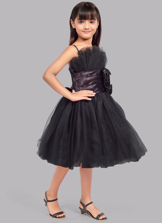 PinkChick فستان أسود مزخرف من التول بتصميم ضيق وواسع للفتيات - Image 3