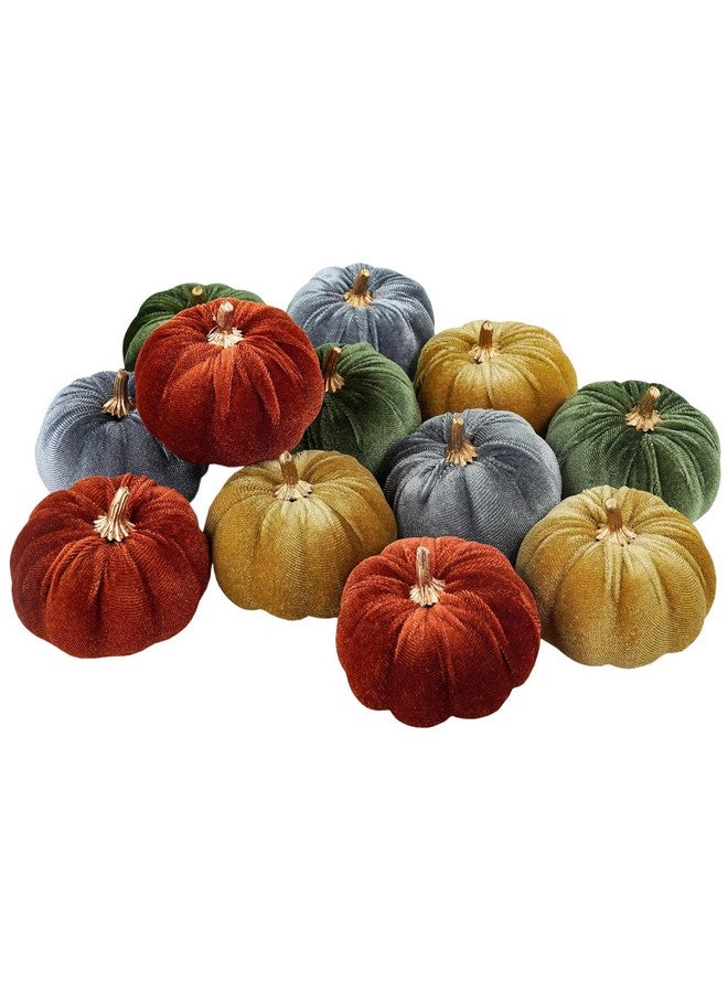 Winlyn وينلين 12 قطعة من اليقطين المزيف الصغير المتنوع من المخمل المزخرف باللون الصدئ والزيتوني والذهبي والرمادي 3" لتزيين حفلات الزفاف في الخريف وعيد الشكر والهالوين وزينة الطاولة في ديكور المزرعة - Image 1