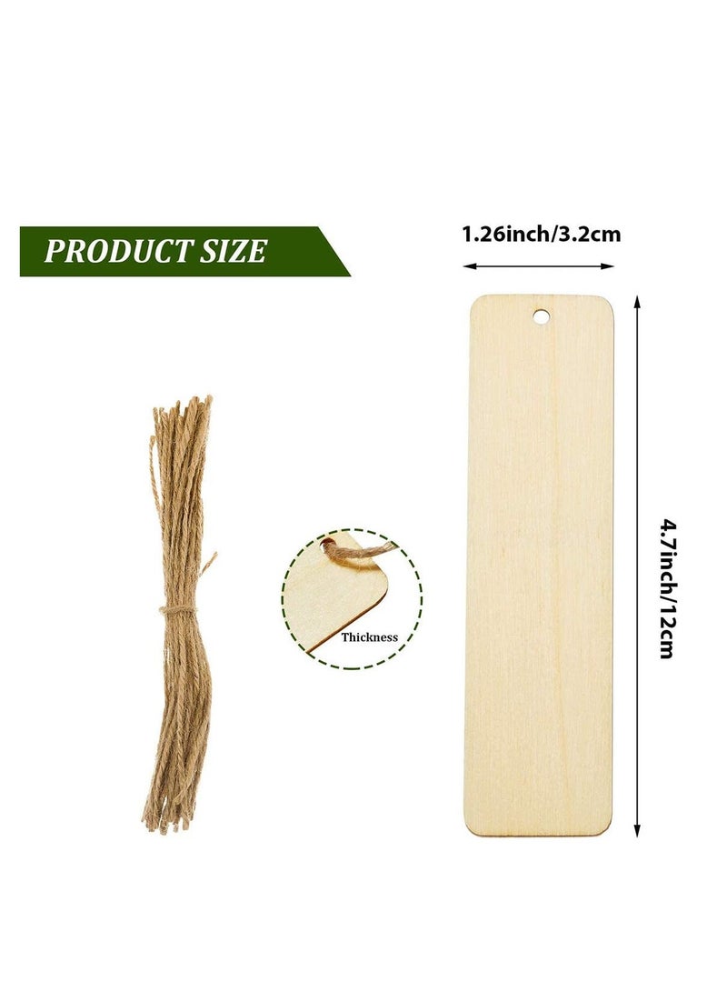 KASTWAVE Wood Blank Bookmarks DIY Wooden Craft Bookmark Unfinished Hanging Tags Rectangle Shape Blank Bookmark Ornaments with Holes and Ropes for Wedding Birthday Party Decor 24 - Image 2