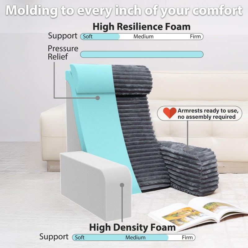 ENITYA Reading Pillow for Sitting in Bed Adult, 24in XXL Back Pillow for Bed Sitting up, Big Pockets & Built-in Arms, Back Support Chair Pillow for Watching TV/Reading/Gaming/Resting/Post Surgery,Grey - Image 3