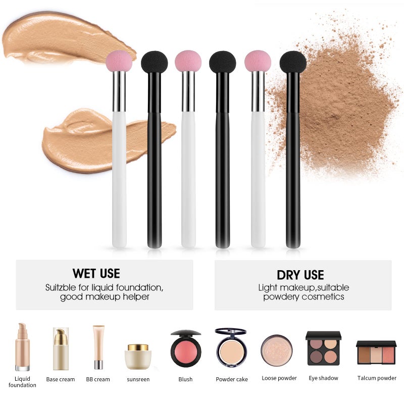 WLLHYF 6 Pieces Sponge Makeup Applicator Mushroom Powder Puff with Handle Concealer Powder Brush Eye Makeup Eyeshadow Sponge Brush Washable Foundation Brushes for Women Girls - Image 4