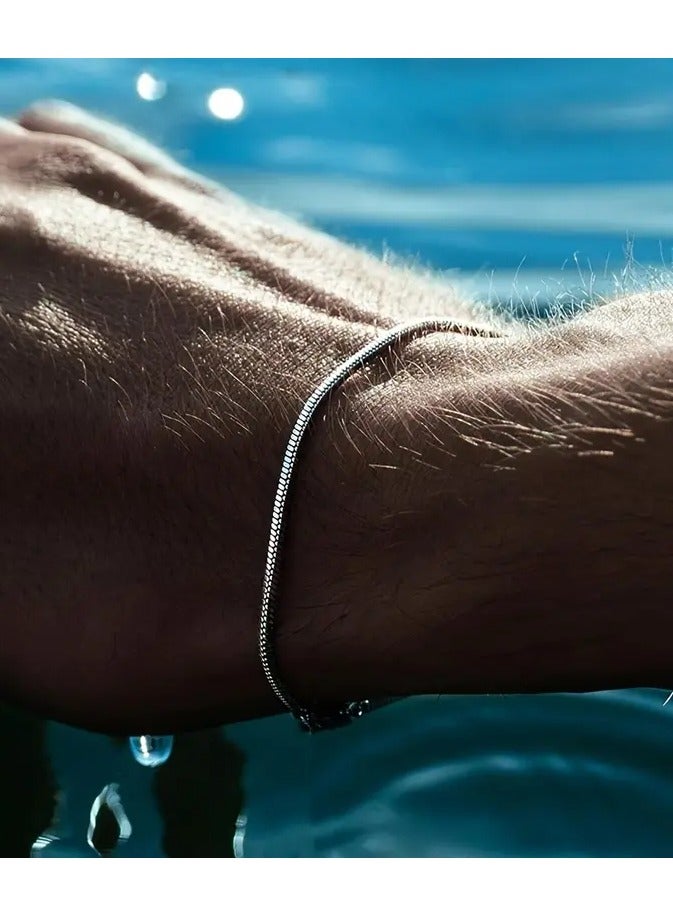 Home Clearance Sale A Stylish And Trendy Silvery Stainless Steel Bracelet For Men With A Minimalist Hip-hop Punk Style, Perfect For Parties And As A Gift Of Fashionable Jewelry. - Image 2