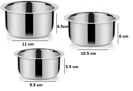 DiBha Stainless Steel Baby Topes (300, 400 and 500 ml) - Set of 3 - Image 2