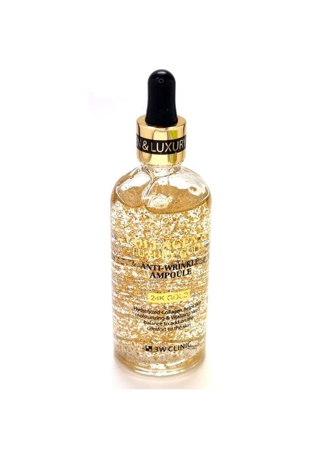3W CLINIC - Collagen Luxyry Gold Anti-Wrinkle Ampoule -Paraben Free, Mineral Oil Free-Moisturizing Ampoule -3.38fl.oz.-Hydrolyzed Collagen, Pure Gold 500ppm - Image 1
