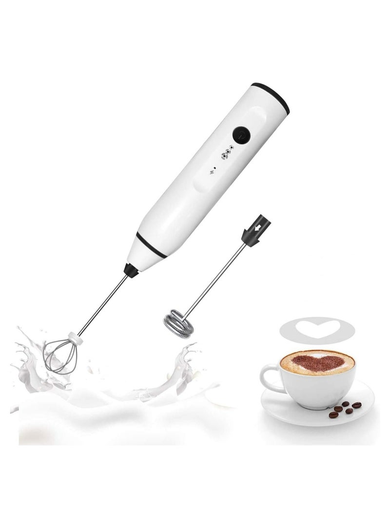 ماكدو جهاز إزباد الحليب المحمول باليد، خلاط مشروبات خفاقة قابلة لإعادة الشحن للقهوة مع الإستنسل الفني، رغوة صغيرة للكابتشينو والشوكولاتة الساخنة والمشروبات الغازية والشوكولاتة الساخنة وخفاقة البيض （الأبيض) - Image 1