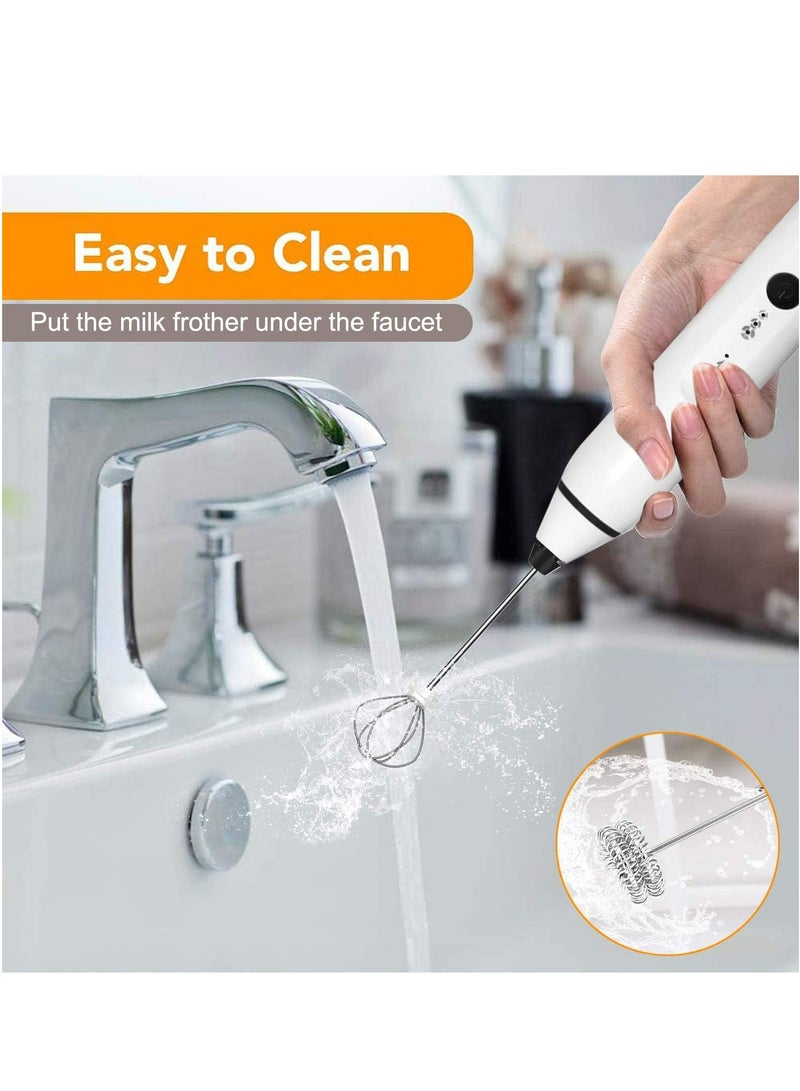 ماكدو جهاز إزباد الحليب المحمول باليد، خلاط مشروبات خفاقة قابلة لإعادة الشحن للقهوة مع الإستنسل الفني، رغوة صغيرة للكابتشينو والشوكولاتة الساخنة والمشروبات الغازية والشوكولاتة الساخنة وخفاقة البيض （الأبيض) - Image 2