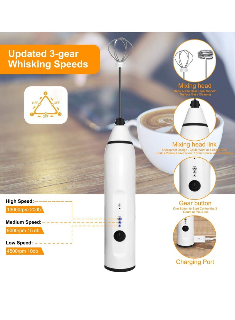 ماكدو جهاز إزباد الحليب المحمول باليد، خلاط مشروبات خفاقة قابلة لإعادة الشحن للقهوة مع الإستنسل الفني، رغوة صغيرة للكابتشينو والشوكولاتة الساخنة والمشروبات الغازية والشوكولاتة الساخنة وخفاقة البيض （الأبيض) - Image 3