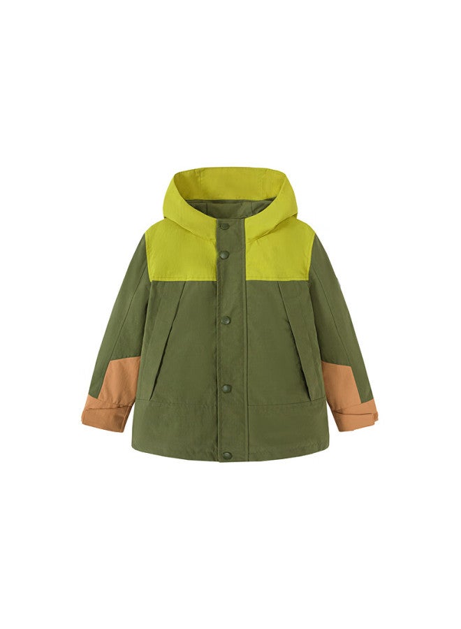 Minibala Kids Soft Leather Hooded Jacket Waterproof Windproof Outdoor Coat Spring For Boys And Girls - Image 3