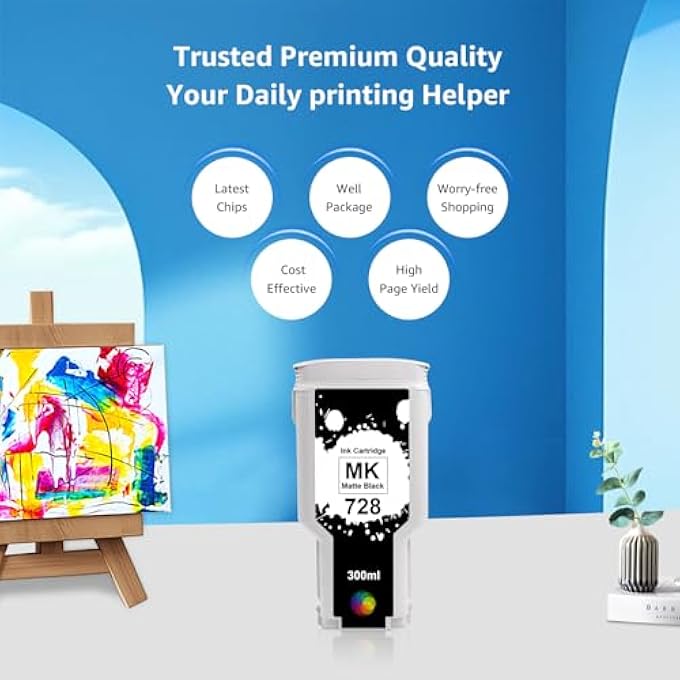 COMPATIBLE HP728 INK CARTRIDGES MATTE BLACK 300ML F9J68A FOR PRINTERS DESIGNJET T730 36-IN PRINTER, DESIGNJET T830 24-IN MFP, DESIGNJET T830 36-IN MFP - MATTE BLACK - Image 2