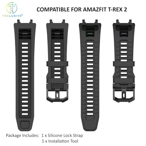 T TECLUSIVE Silicone Strap with Metal Tool Compatible with Amazfit T-Rex 2 | Adjustable Rubber Band with Updated Metal Installation Tool for T Rex 2 (Black) - Image 4