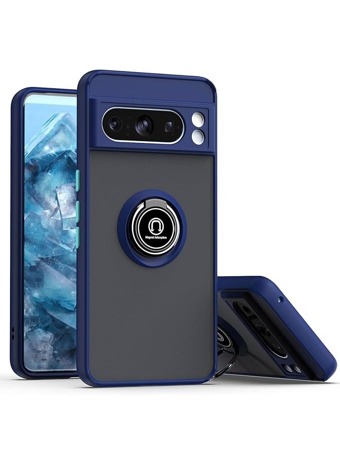 For Google Pixel 8 Pro Shockproof Case Magnetic Ring Armour Phone Cover with Kickstand Frosted Matte Case Lightweight Case For Google Pixel 8 Pro Blue
