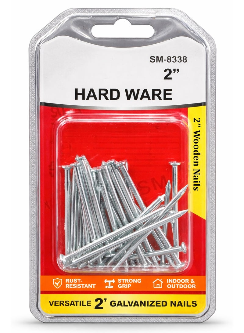 2 Inch Galvanized Nails – Rust Resistant Steel Nails for Wood and Cement Fixing – Sharp Tip Strong Holding Nails for Construction, Repair and DIY Projects - Image 1